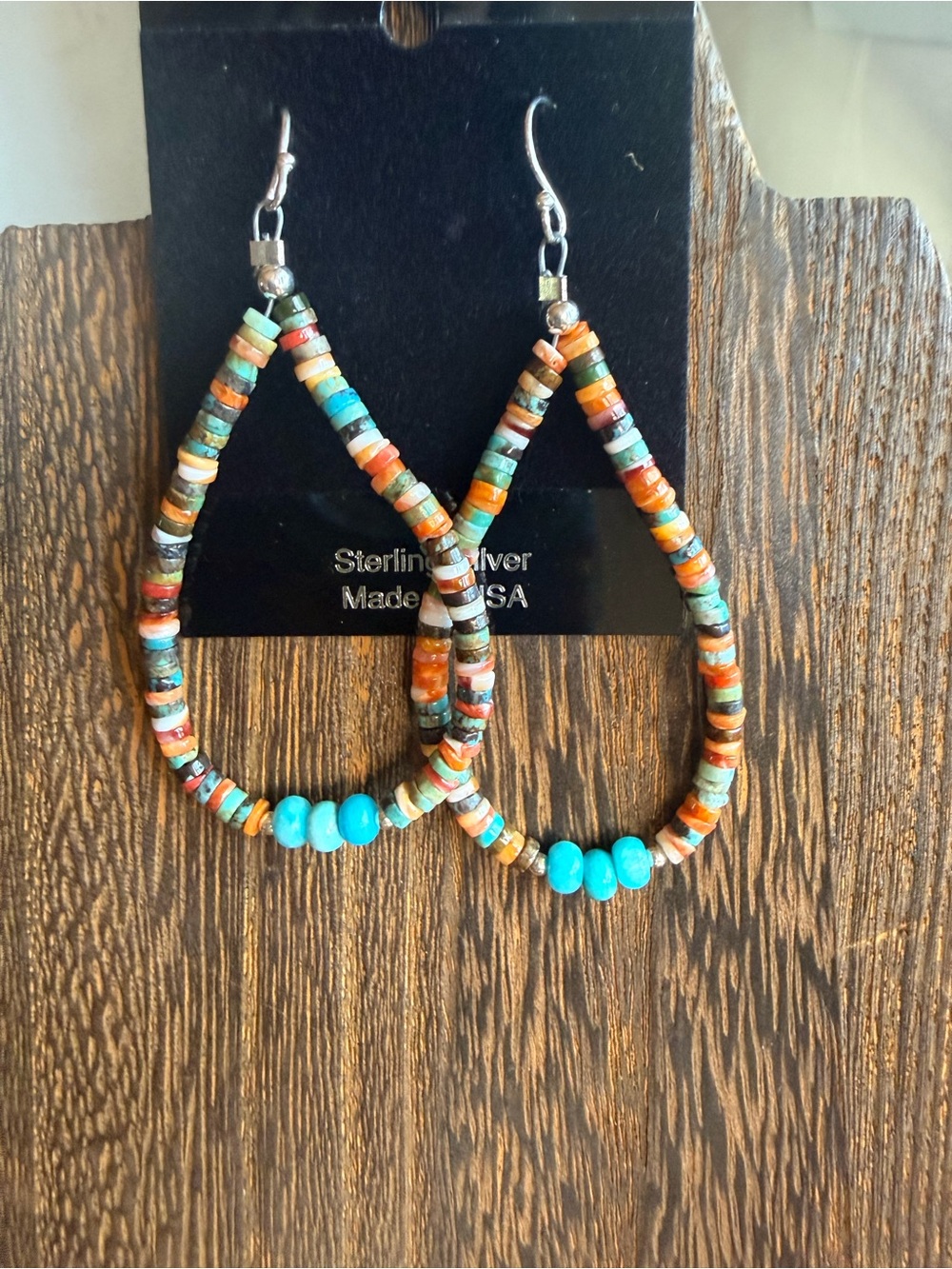 Southwestern Sterling Silver Multi-Stone Heishi Beaded Teardrop Earrings